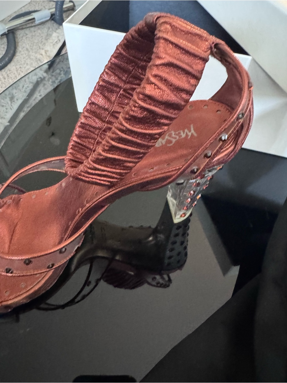 Yves Saint Laurent Metallic Copper Studded Ankle-Strap Heels - Picture 10 of 10